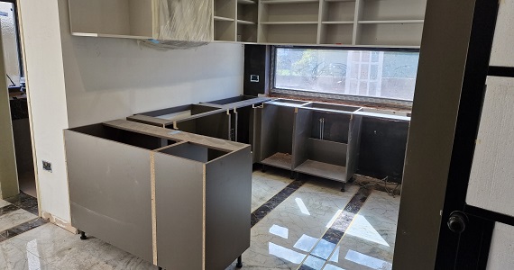 calacatta charcoal quartz kitchen worktop befor