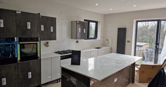 white shamer quartz kitchen worktop After