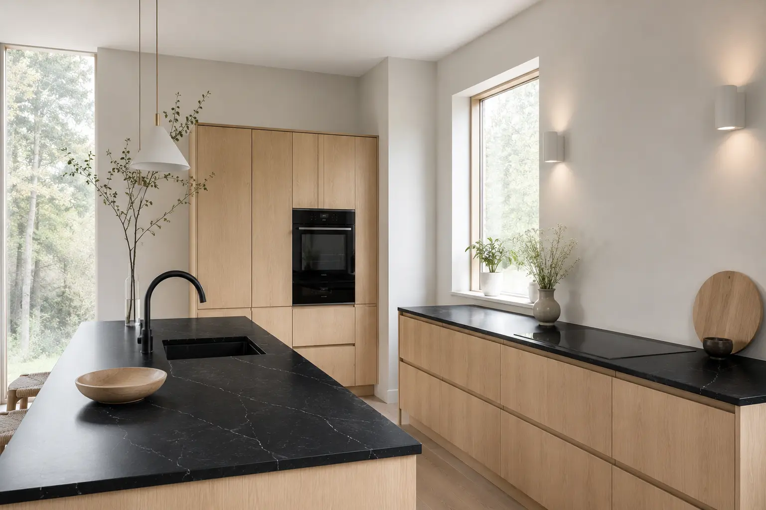 Black quartz worktops in a contemporary Watford kitchen
