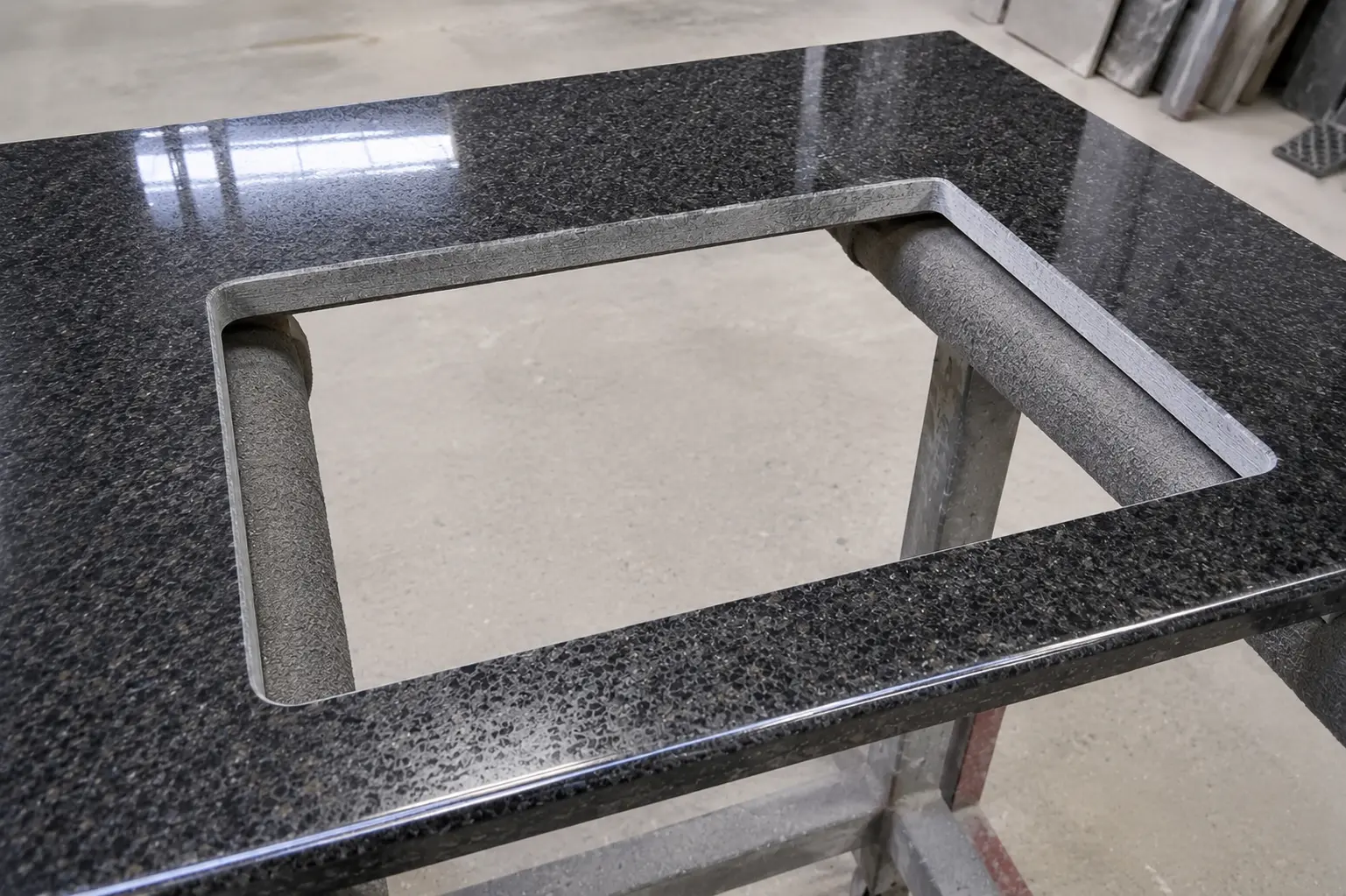 Granite hob cut-out fabrication in Ealing Granite worktop hob cut-out during fabrication for Ealing kitchen replacement