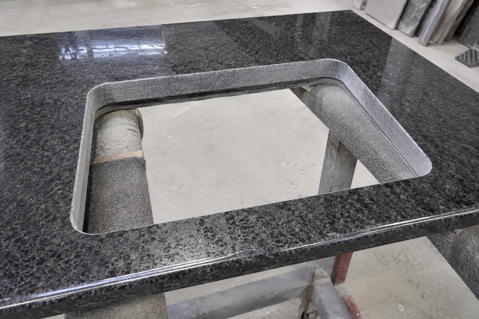 Granite sink cut-out fabrication in Ealing Granite worktop fabrication with sink cut-out for an Ealing replacement project