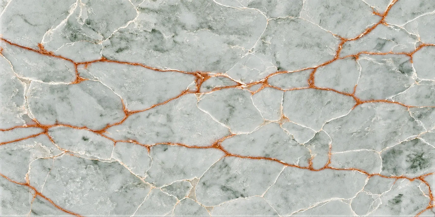 Close-up of Green Gold Onyx quartz showing pale green movement with white and gold-toned veining.