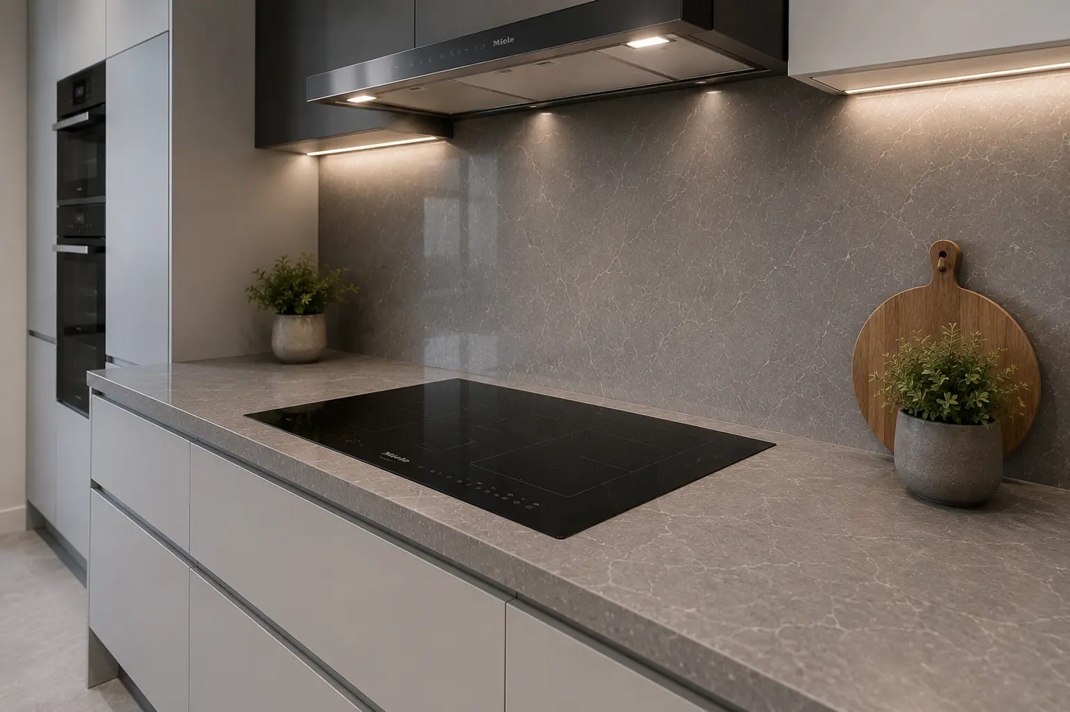 Grey Quartz Worktops South Croydon Grey quartz worktops fitted in a South Croydon semi-detached house