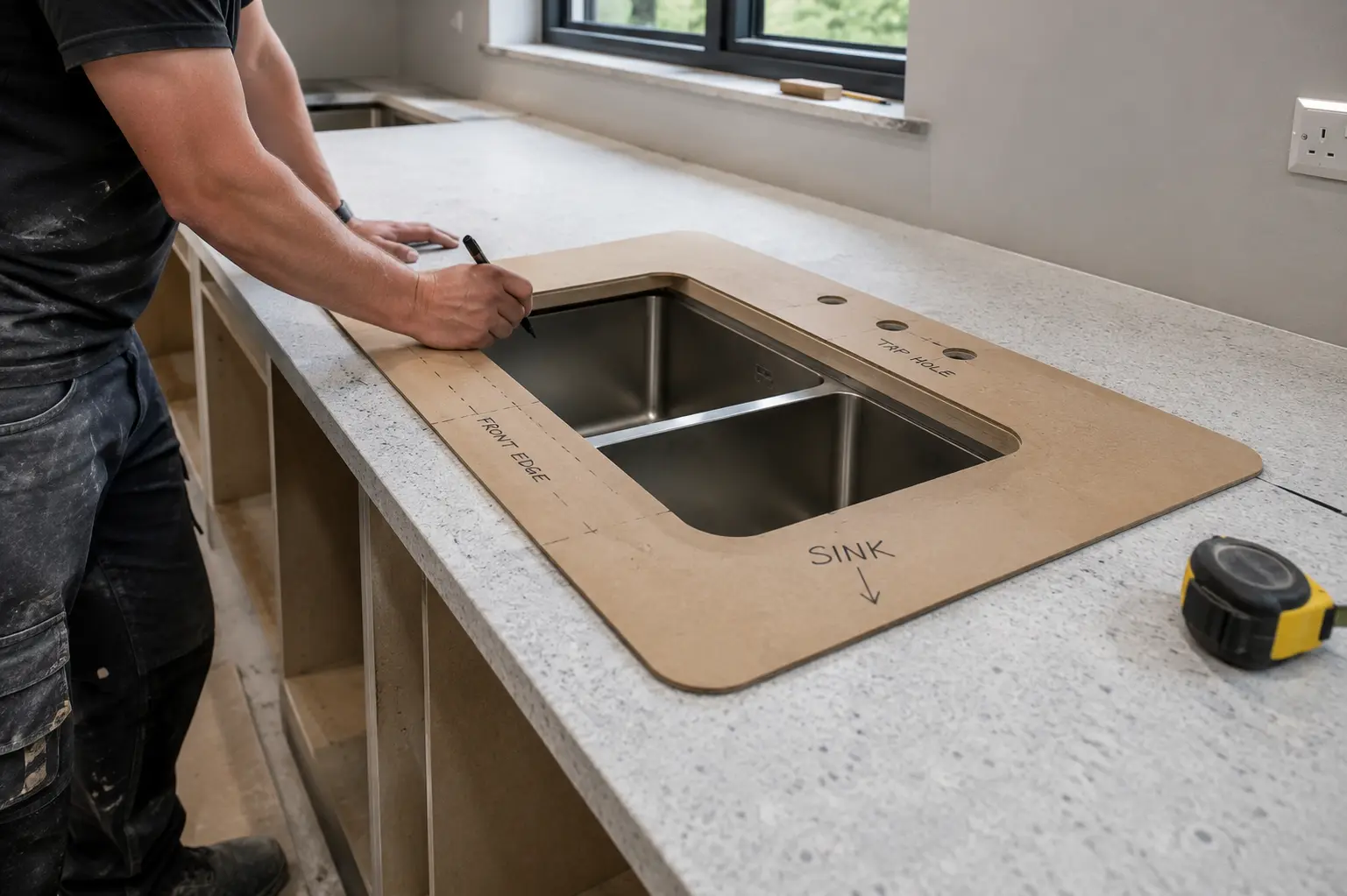 Hanwell Kitchen Worktop Template and Cut Outs Kitchen worktop templating and sink cut-out preparation in Hanwell