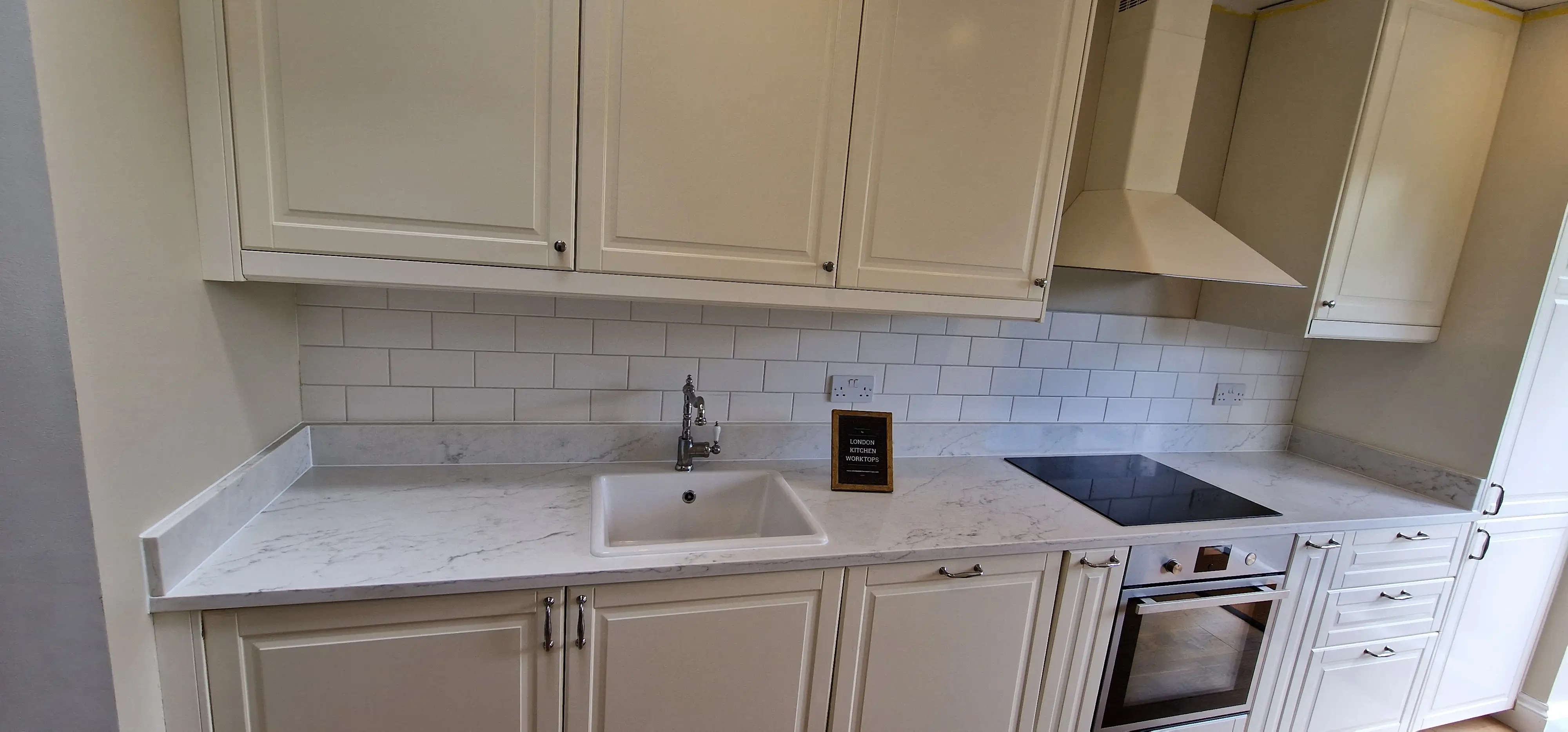 Completed quartz worktop after replacing an existing laminate kitchen worktop