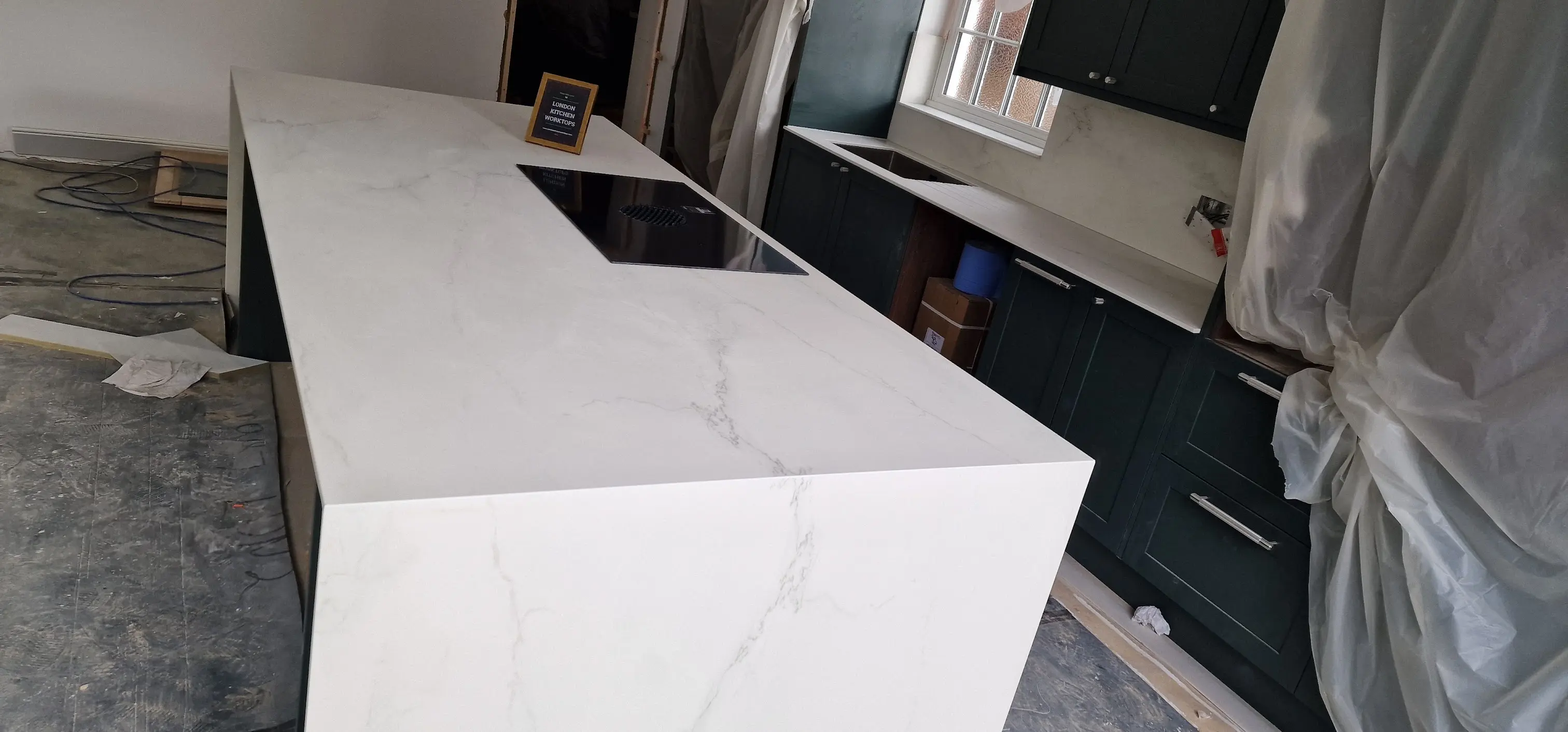 Porcelain waterfall end fabrication in Ealing Porcelain waterfall end fabrication for a kitchen worktop replacement in Ealing