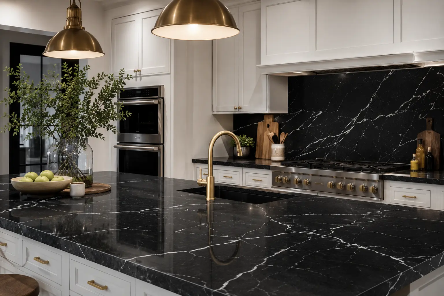 Quartz Family Kitchen Near Leatherhead Quartz worktops in a detached family kitchen near Leatherhead with island and integrated appliances