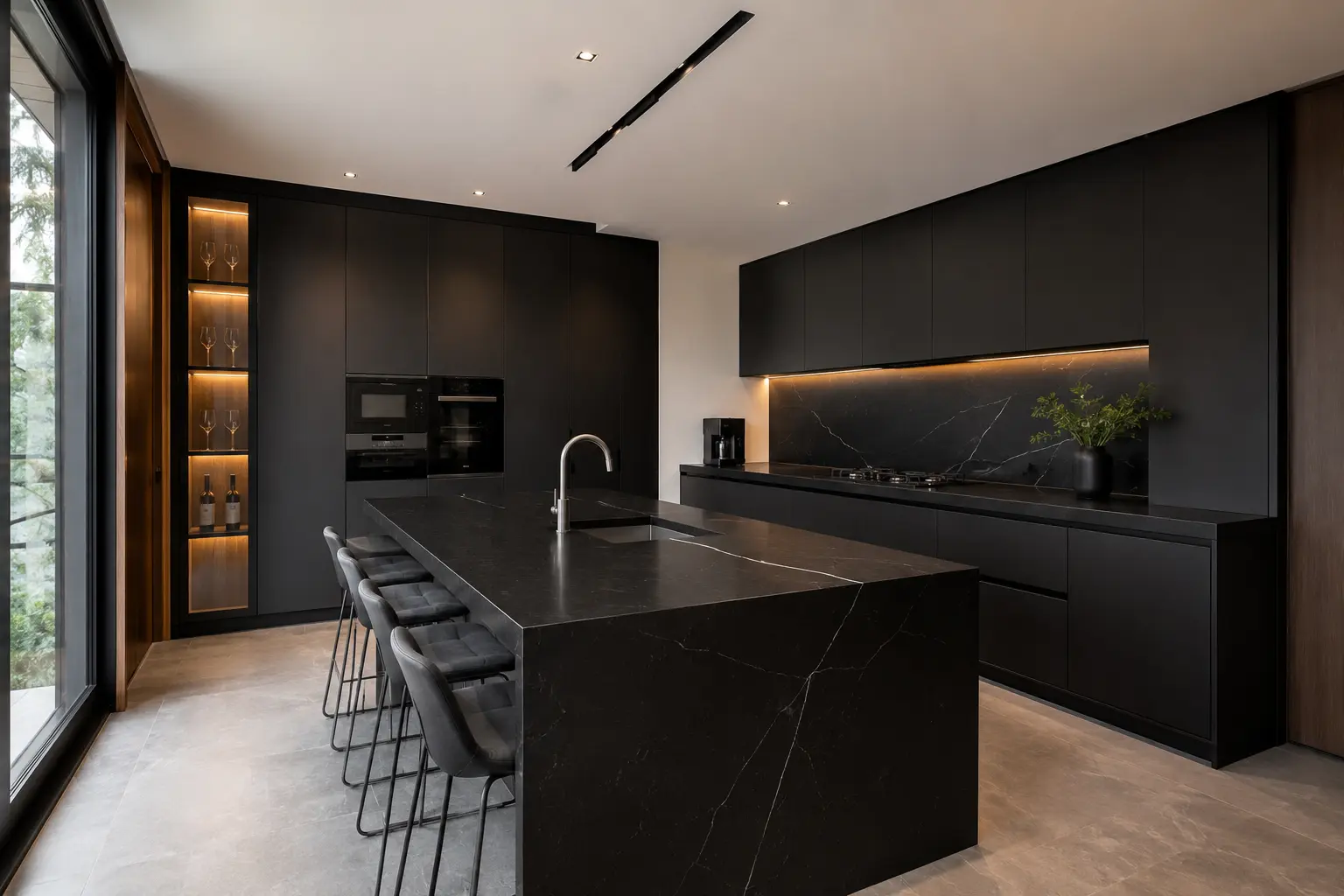 Quartz island with waterfall end installed in a Stanmore kitchen