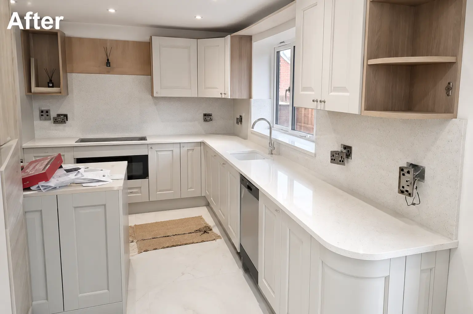 After quartz worktop replacement in Ealing After quartz worktop replacement in Ealing with existing cabinets retained