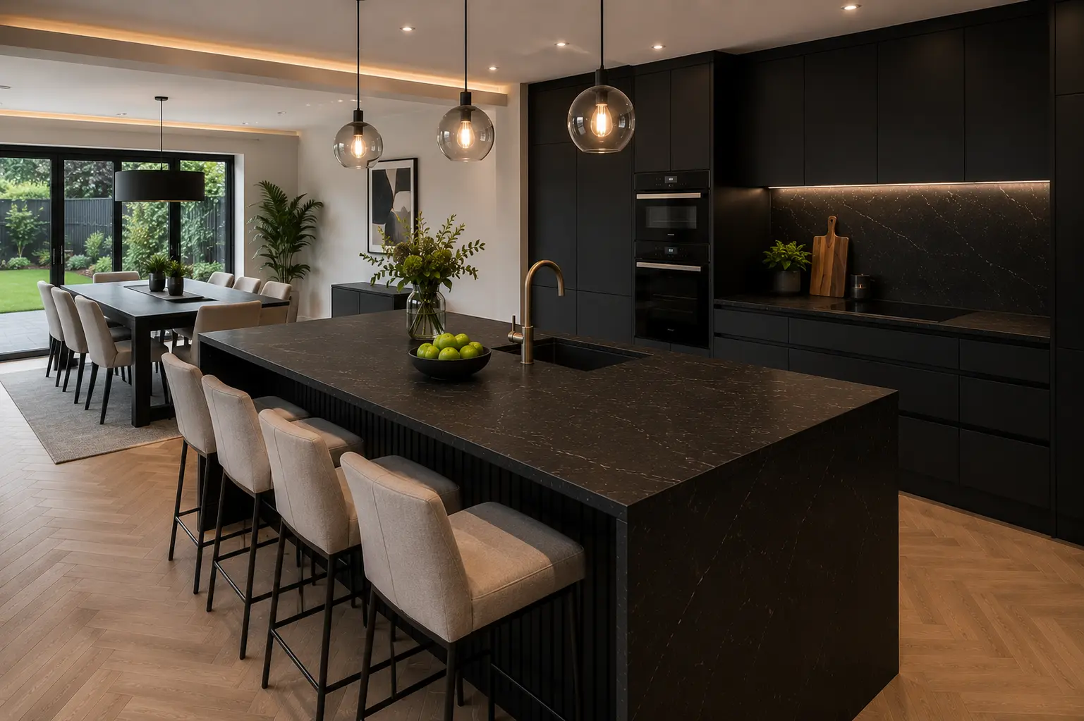 Quartz Island in Cheam Quartz island and breakfast bar installed in a Cheam family kitchen