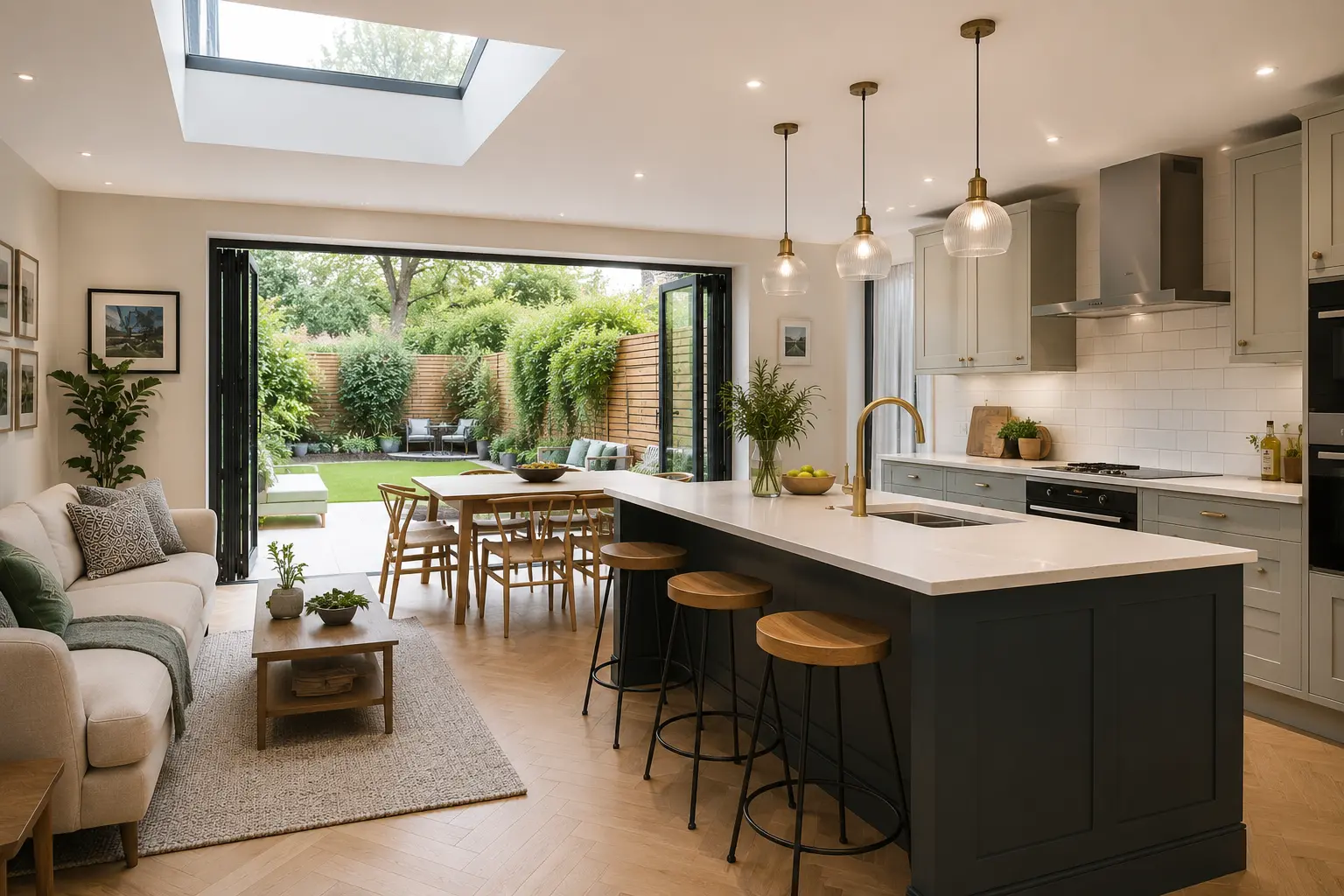 White quartz worktops in a Clapham Victorian terrace side-return kitchen