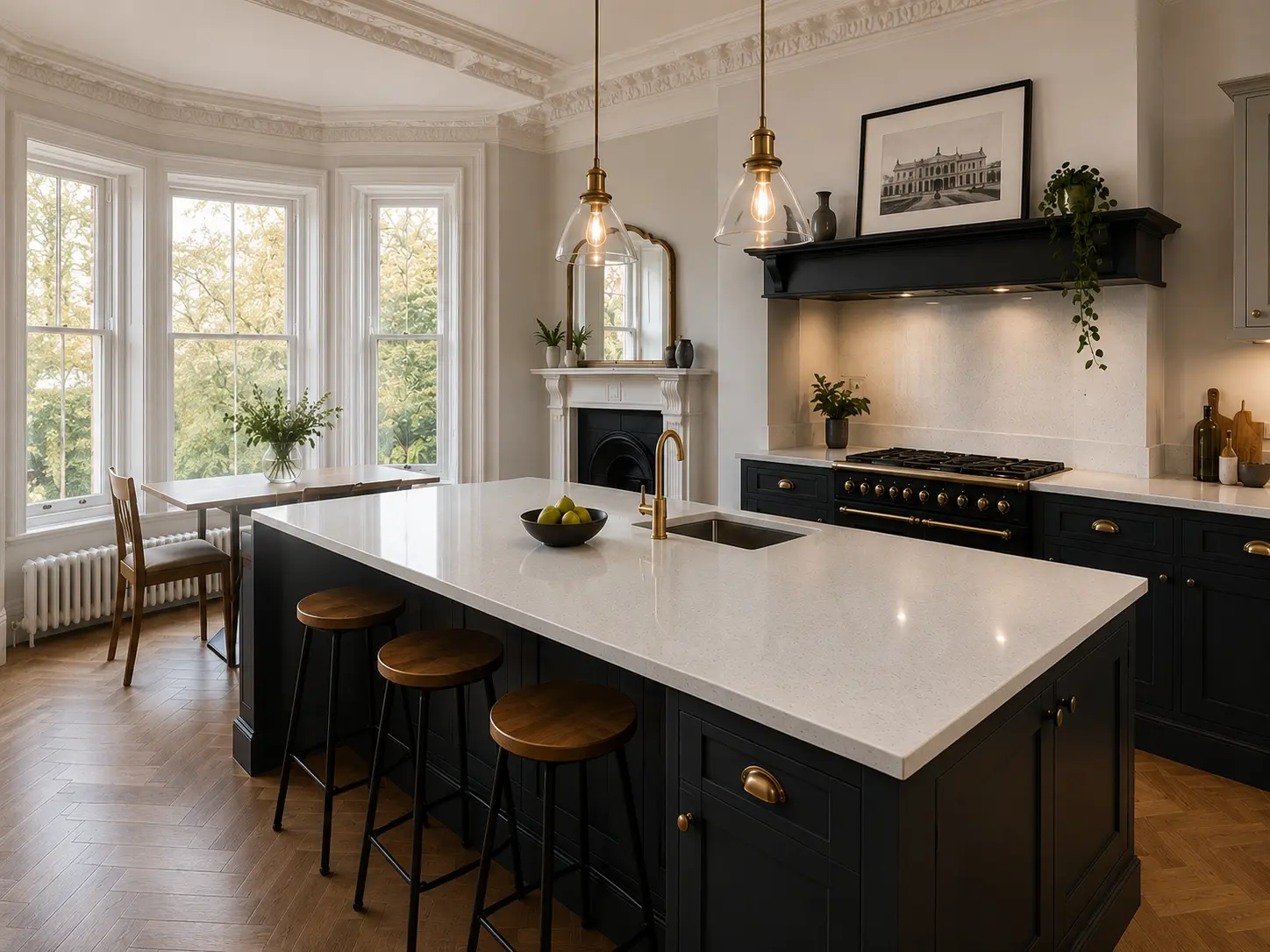 Finished quartz worktop detail Isleworth Finished quartz worktop surface detail after installation in Isleworth