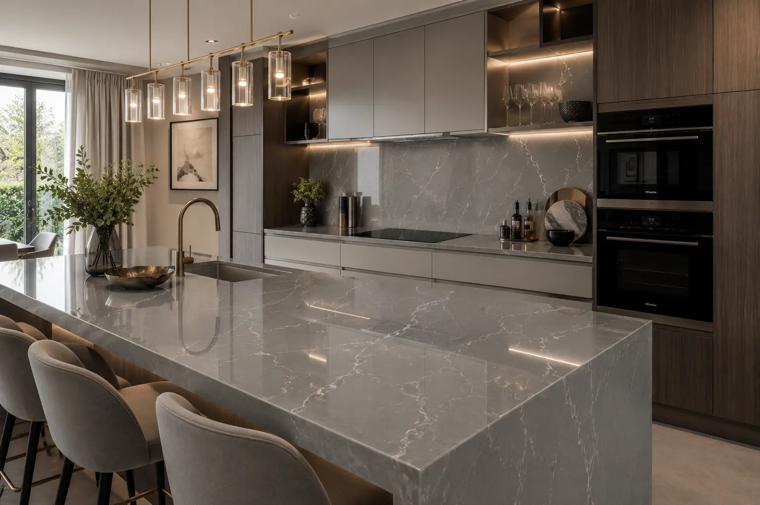 Grey quartz worktops Isleworth Grey quartz worktops fitted in a family kitchen in Isleworth