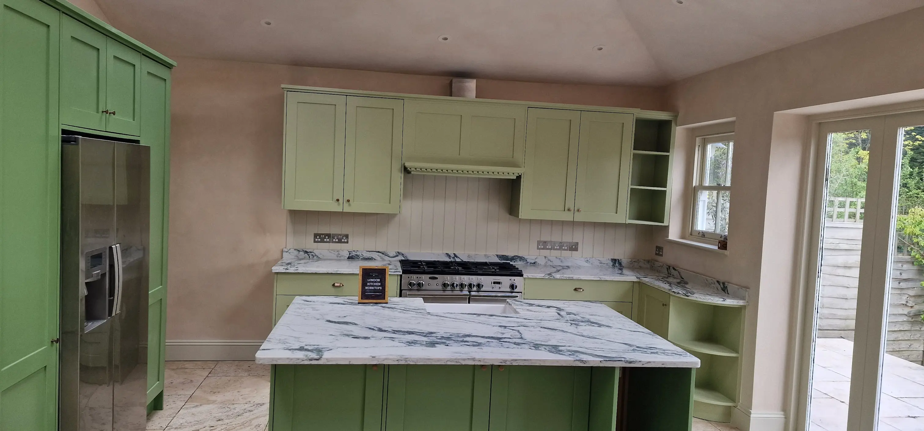 Light quartz worktop fitted in a Mitcham property near Cricket Green