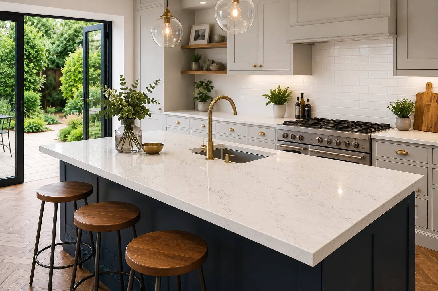 Before and after worktop replacement for a Parsons Green kitchen island